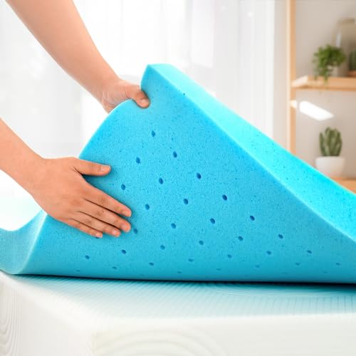 CHUN YI® 5cm Single Gel-Infused Memory Foam Mattress Topper,Breathable Cooling and Flexible Support, Pressure Relief Comfort 2 Inch Mattress Pad (3ft Single (90x190cm)), Blue