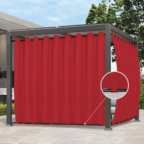 Easy-Going Outdoor Curtains Waterproof Windproof Weatherproof Curtain for Patio, Cabana, Porch, Pergola and Gazebo, Grommet Top and Tab Bottom Drape, 1 Panel, 150x84 inch, Red