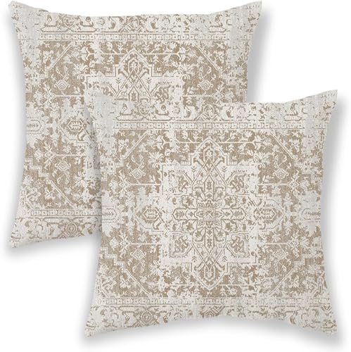 BETGINY Boho Pillow Covers 22x22, Brown Beige Ethnic Design Outdoor Decorative Throw Pillows for Couch, Carpet Pattern Decor Cushion Cover 2 Pcs Farmhouse Linen Pillowcase for Bed Car Safa
