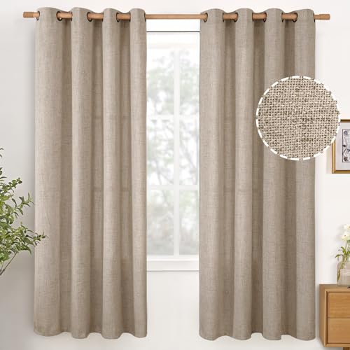 YoungsTex Oatmeal Linen Curtains 72 Inches Long 2 Panels for Bedroom Farmhouse, Light Filtering Drapes Semi Sheer with Bronze Grommet Privacy Window Treatments for Living Room, 52 X 72 Inch