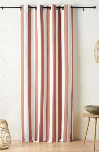 Linder Ponant Collection Outdoor Curtain with Pop Design Summer Style Coral Orange with Eyelets and Anti-Oxidant Gun Barrel Finish 140 x 265 cm 100% Polypropylene