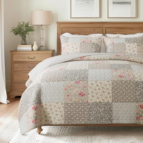 SLPR Walk in the Cotswolds 2-Piece Real Patchwork Cotton Quilt Set (Twin) - with 1 Sham Pre-Washed Reversible Machine Washable Lightweight Bedspread Coverlet
