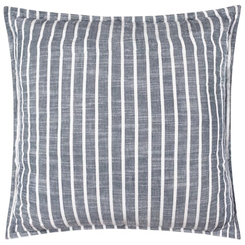 Yard Hessle Stripe Cushion Cover – Water Resistant Soft Cotton Striped Outdoor Decorative Case (Navy – 45x45cm)
