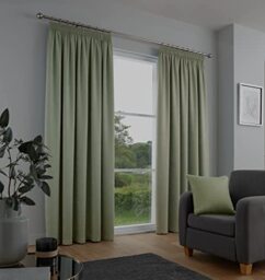 Fusion Sage Green Pencil Pleat Curtains – W229 x L229cm – 2 Panels – 100% Cotton – Thermal & Soundproof Drapes – Light Green Bedroom & Window Furnishing – Sorbonne Collection