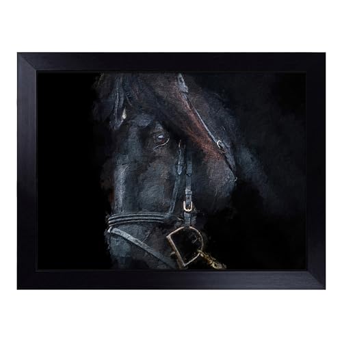 Lap Tray with Bean Bag Cushion, Enchanting Black Stallion Horse - Handmade in the UK, Raised Wooden Edge, Padded Cushion, Heat-Resistant Wipe-Clean Surface, for Meals, Laptops and Crafts