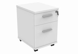 Office Hippo Essentials Heavy Duty 2 Drawer (1 for Filing) Mobile Pedestal A4 and Foolscap File Cabinet, Office Cabinet, Lockable Office Storage, 5 Year Wty, Arctic White, 40.4 x 50 x 59.5 cm