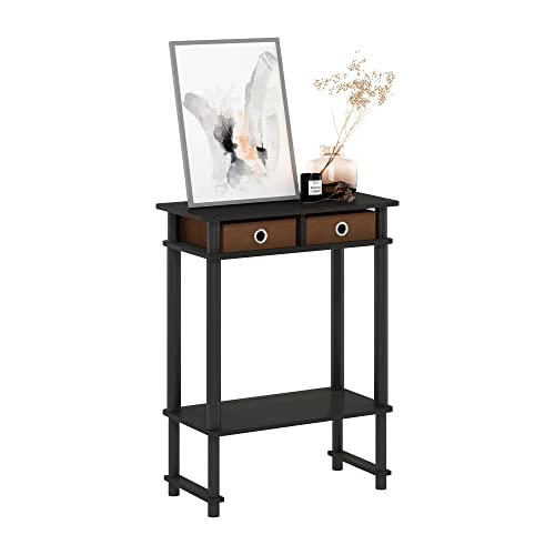 Furinno TURN-N-TUBE Side Table, 2-Tier Tall Wide Console Table, Open Shelf End Table, Night Stand, Bedside Table, Console Table, for Living Room, Bedroom, Espresso