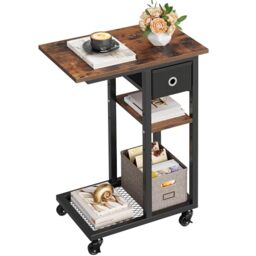 YITAHOME Bedside Table, C-Shaped Side Table with Fabric Drawer and Wheels
