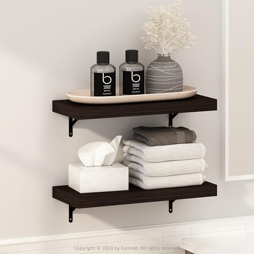 Furinno TANNA Floating Shelves for Wall Set of 2, 55.9cm Bathroom Wall Shelf, Wall Mounted Shelf, for Bathroom Organizers and Storage, Living Room, Tobacco Oak