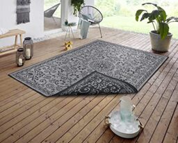 NORTHRUGS Leyte Indoor and Outdoor Rug 120 x 170 cm - Reversible Rug Weatherproof Oriental Vintage Design Runner for Balcony Patio Garden Conservatory Living Room Rug Waterproof in Night Silver