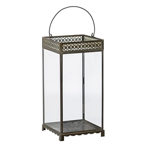 Candle Lantern Glass Gold Metal 18 x 18 x 37 cm