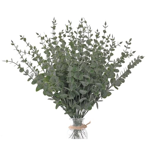 ScarFio 100 Pcs Eucalyptus Stems Artificial Eucalyptus Leaves Stems Real Golden Touch Leaf Branches for Home Office Flowers Bouquet Centerpiece Wedding Decoration