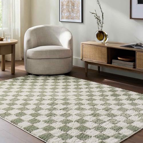 Livabliss Izaline Migori Shaggy Berber Style Floor Covering 200x275 cm – Plush Thick Pile for Living Room & Bedroom, Neutral Boho Design, Light Beige & Grass Green