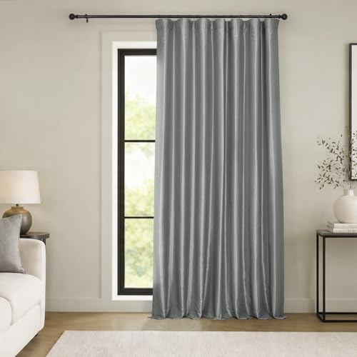 HPD Half Price Drapes Extra Wide Faux Silk Blackout Curtains 96 Inches Long for Bedroom & Living Room Vintage Textured Blackout Curtain (1 Panel), 100W x 96L, Storm Grey