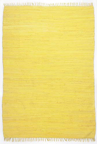 Theko Dhurry Rug 100% Cotton Flat Weave Rug Happy Cotton Handwoven Colour: Yellow 90 x 160 cm
