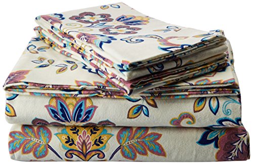 Tribeca Living 200-GSM Abstract Paisley Printed Deep Pocket Flannel Sheet Set, California King, Multicolored