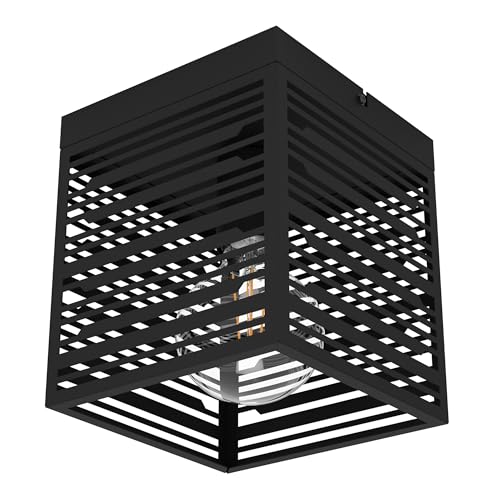 Eglo Ceiling Light Fitting Piedritas, Flush Mount Ceiling lamp, Square Living Room and Hallway Lighting Made of Black Metal, E27 Socket, 7 x 7 in