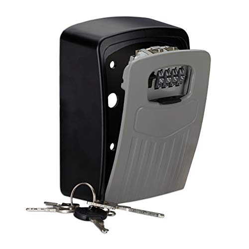 Relaxdays Key Safe, 4 Digit Combination Lock, Large Wall-mounted Lockbox For Keys, HWD 14.5 x 10.5 x 5 cm, Black/Grey