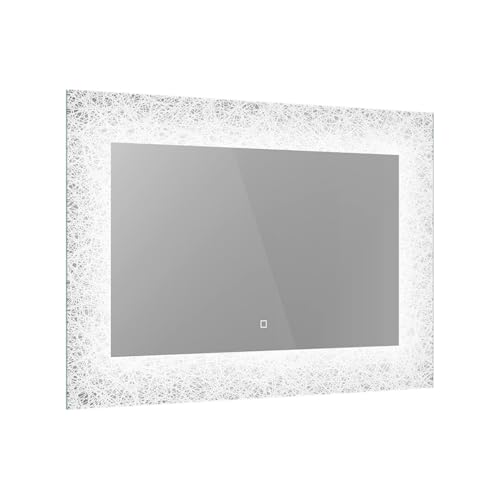 iBathUK Vellin Wall Mounted Rectangular LED Bathroom Mirror, Modern Landscape Touch Sensor Design with Demister, Copper-Free Silver Mirror in White, 900 x 600mm