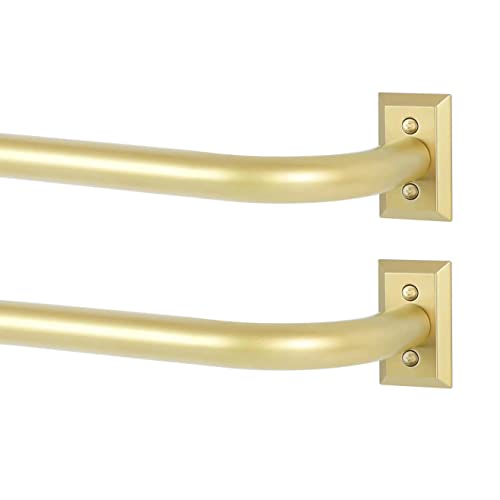 "TANGWIN Gold Wrap Around Curtain Rods 2 Pack:Blackout Heavy Duty Adjustable Window Curtain Rod Room Darkening,Modern Industrial Curved French Return Metal Drapery Rods Easy Install,Brass Gold 48-90"""
