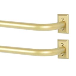 "TANGWIN Gold Wrap Around Curtain Rods 2 Pack:Blackout Heavy Duty Adjustable Window Curtain Rod Room Darkening,Modern Industrial Curved French Return Metal Drapery Rods Easy Install,Brass Gold 48-90"""