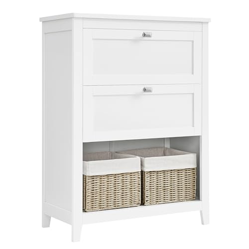 VASAGLE Bathroom Cabinet, 2 Drawers, 2 Baskets, 60 x 30 x 80 cm - Storage Cabinet, Side Board, 1 Set of Adjustable Dividers, Cloud White, HELAN Collection BBC545W02