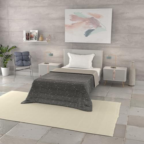 Italian Bed Linen BASIC Line Summer Quilt, Made in Italy, Printed Soft Microfibre Bedspread – Spring Summer Mid-Season Quilt – Stars Grey, Half Size 200 x 240 cm