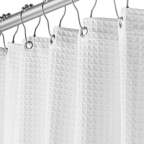 "Creative Scents Fabric White Shower Curtain for Bathroom - Spa, Hotel Luxury Matt Waffle Weave Square Design, Water Repellent, 230 GSM Weighty Cloth, 72"" x 72"" for Decorative Bathroom Curtains"