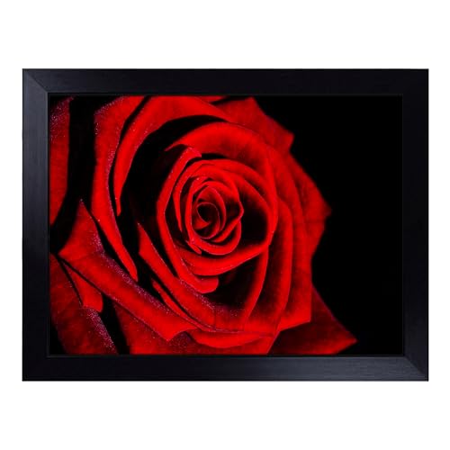 Lap Tray with Bean Bag Cushion, Red Rose Flower - Handmade in the UK, Raised Wooden Edge, Padded Cushion, Heat-Resistant Wipe-Clean Surface, for Meals, Laptops and Crafts