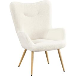 Yaheetech Armchair, Sherpa Fuzzy Tub Chair with High Back, Lounge Chair for Living Room, Bedroom, Study, Ivory