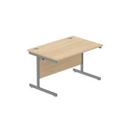 Heavy Duty Rectangular Office Desk, Steel Frame, 120kg Weight Tolerance, 25mm FSC® Top with Modesty Panel – 1200 x 800mm, Canadian Oak