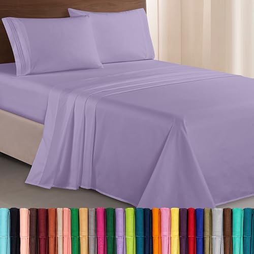 Elegant Comfort Luxurious 1500 Premium Hotel Quality Microfiber Three Line Embroidered Softest 4-Piece Bed Sheet Set, Wrinkle and Fade Resistant, California King, Lavender