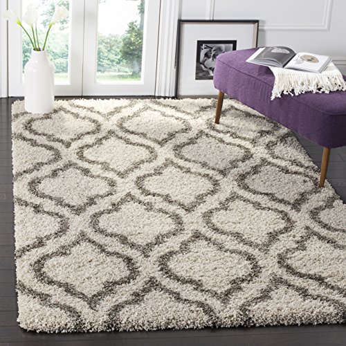 Safavieh Shaggy Indoor Woven Rectangle Area Rug, Hudson Shag Collection, SGH284, in Ivory / Grey, 91 X 152 cm for Living Room, Bedroom or Any Indoor Space