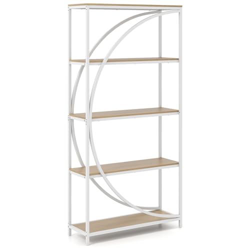SFAREST 5/6-Tier Bookcase, 175/177cm Large Wide Modern Book Shelf with Open Compartments, Industrial Wood Metal Bookshelf and Floor Standing Book Rack for Home Office (Natural, 86 x 30 x 175 cm)