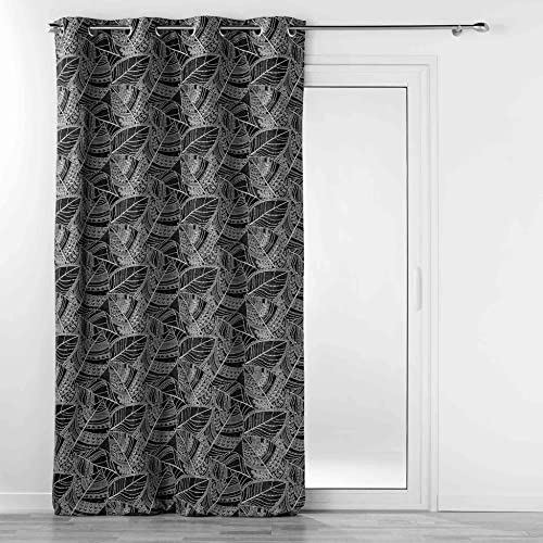 Douceur d'Intérieur, Eyelet Curtain 140 x 260 cm Black Jacquard Floriss