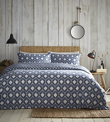 Chevron King Size Duvet Cover Quilt Bed Set Geometric Ethnic Blue