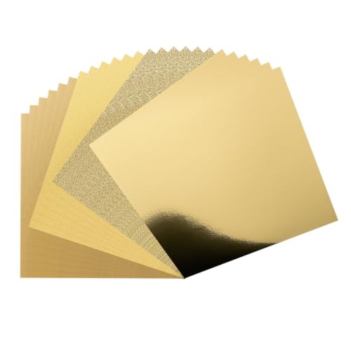 Vaessen Creative Cardstock 12x12 - Gold 24pcs - 4 Types Glitter & Mirror - 250 gsm, Paper crafts, Coloured card making supplies, Scrapbooking