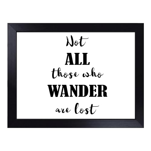 Lap Tray with Bean Bag Cushion, Those Who Wander Typography Quote - Handmade in the UK, Raised Wooden Edge, Padded Cushion, Heat-Resistant Wipe-Clean Surface, for Meals, Laptops and Crafts
