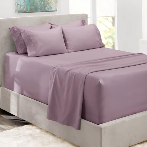 Hearth & Harbor Extra Deep Pocket Full Size Sheets Sets - Fits Mattress 18-24 Inches Deep - Extra Deep Pocket Sheets - 6 Piece Full Size Sheets - Dusty Purple