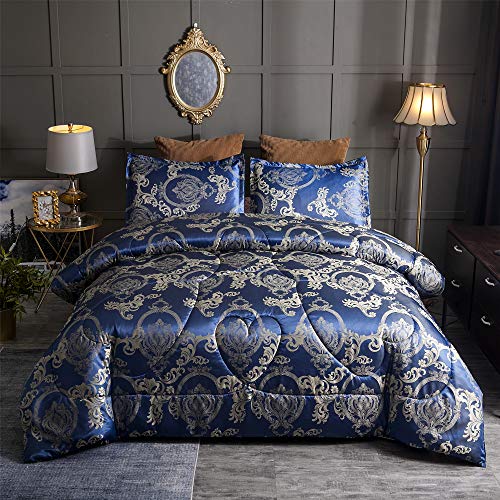 Raytrue-X Royal Blue Twin Comforter Set All Season Silk Jacquard Bed Set, Lightweight Quilt, Ultra Soft Microfiber Bedding Comforter Sets with 2 Pillow Shams(Twin/Twin XL, 3 Pieces)