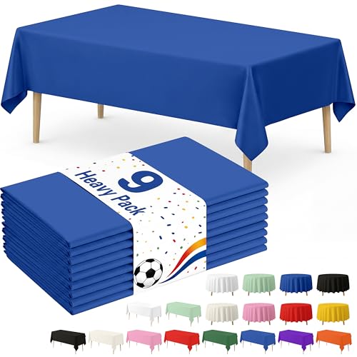 Fixwal Plastic Table Cloth Disposable 9 Pack, 54 x 108 Inch Table Cloths, Party, Picnic, Wedding, Decorative Tablecloths, Rectangle, Navy Blue Plastic Cover, Leakproof & Sturdy, Navy Blue