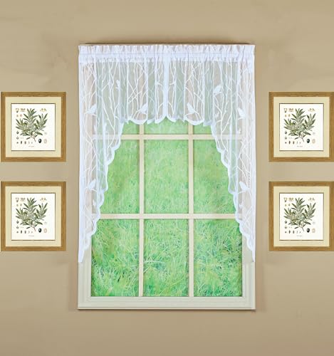 "Today's Curtain, Songbird Semi-Sheer Lace Swag 38"", White, 56"" W x 38"" L"