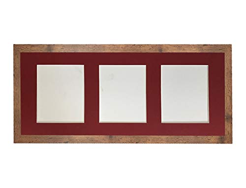 H7 Vintage Wood Picture Photo Frame with Red 7 x 5 Inch Three Aperture Long Mount