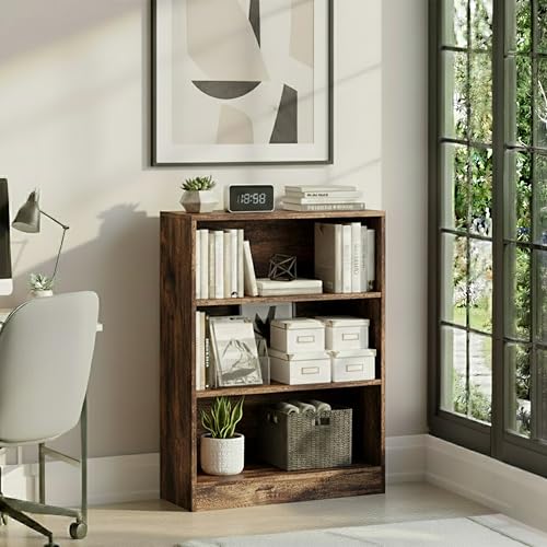Vida Designs Cambridge 3 Tier Low Bookcase, Dark Wood Shelving Display Storage Unit Office Living Room Furniture