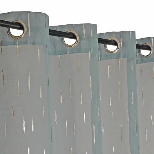 Atout Ciel Printed Net Curtain with Eyelets 140 x 240 cm Ready to Hang Silver Blue