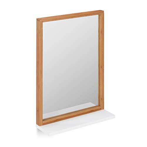 Relaxdays Wall Mirror with Shelf, MDF & Bamboo Hanging Bathroom Mirror with Rack