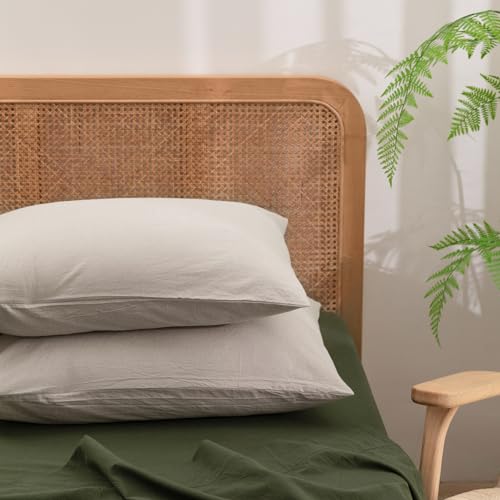 BESTOUCH Washed Cotton Pillowcases Linen Feel Linen Grey Queen - 100% Washed Cotton, Linen Feel, Soft Wrinkle Texture, Envelope Closure, Breathable Lightweight Durable Comfy, 2 Pcs No Insert