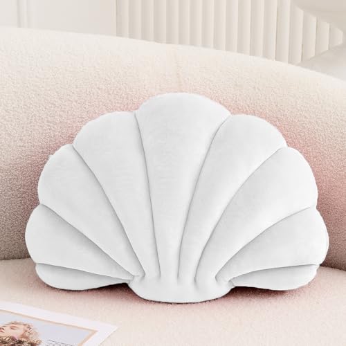 XIAIJIA Seashell Decorative Pillow Shell Shaped Throw Pillow 3D Insert Beach Pillow Soft Velvet Pillow Sea Ocean Decoration Couch Bed Pillow Cushions(White,18 X 13 inch)