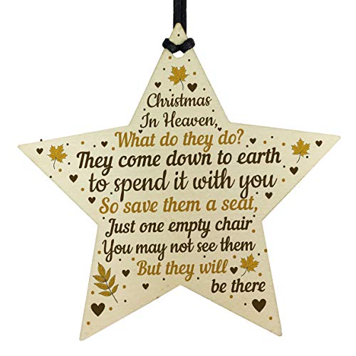 RED OCEAN Christmas Memorial Baubles Wooden Hanging STAR Tree Decoration Plaque Mum Nan Dad Grandad Tribute