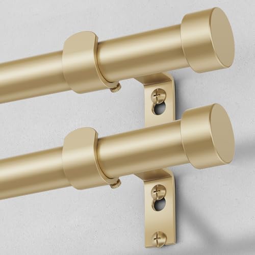 "VOIIY 2 Pack Gold Curtain Rods for Windows 48 to 84 Inch(4-7 Feet),1"" Diameter Drapery Rods with Modern Style End Cap Finials,Size:36-88 Inch"